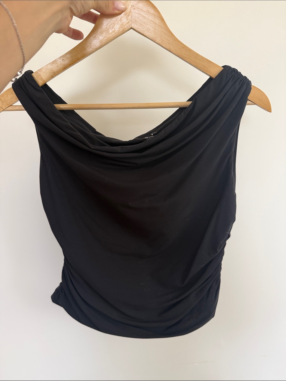 Black Draped Shoulder Women's Top